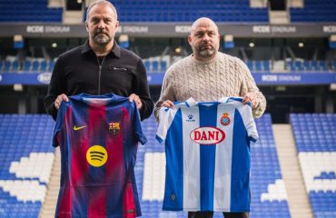 Manolo González y Flick, en el tradicional encuentro de entrenadores